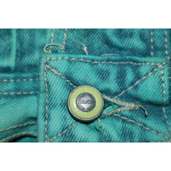 Vintage 90s Major Damage Turquoise Denim Jacket Men’s XL Hong Kong Hip Hop Rave - Picture 7 of 12